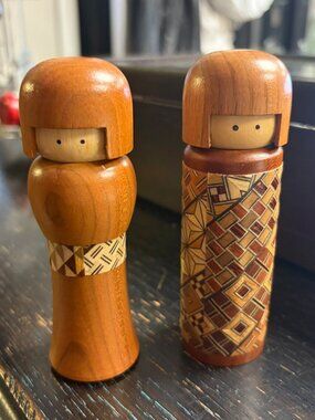Vintage Hakone Japan Kokeshi Toothpick Holder Pair